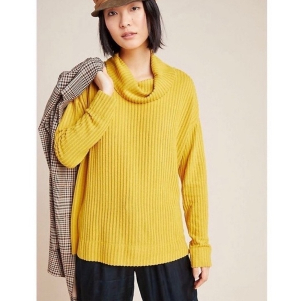 NEW Anthropologie Maeve Vanna Yellow Cowl Neck Sweater
